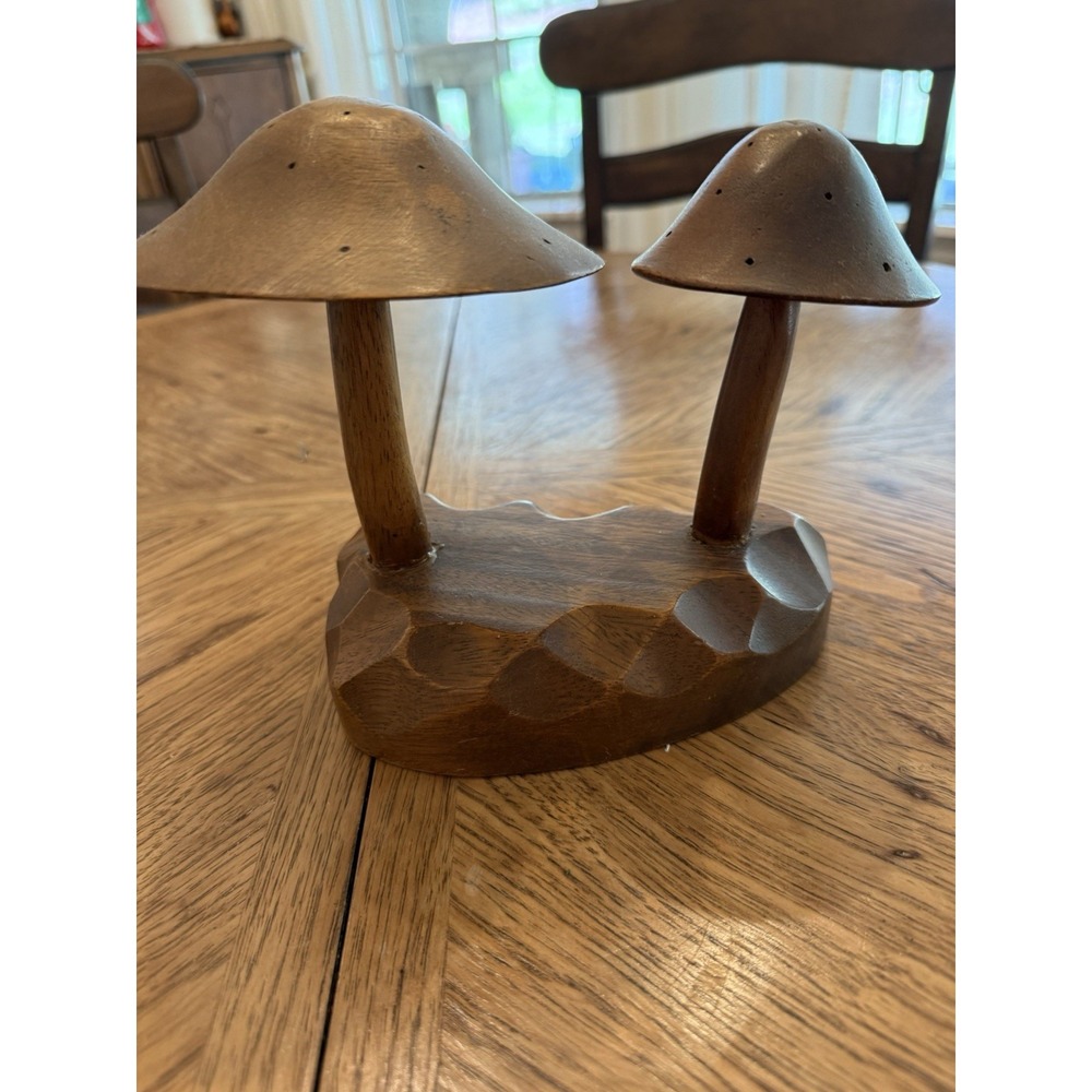 Vintage Mid Century Modern Monkey Pod Wood Mushroom Hors D'oeuvres Holder Decor - Picture 1 of 8